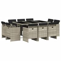 11-delige Tuinset met kussens poly rattan lichtgrijs - thumbnail