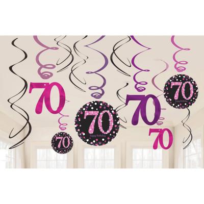 Amscan Spiraal hanger happy birthday 70 jaar 61 cm set van 12 | 48 stuks