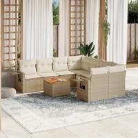 9-delige Loungeset met kussens poly rattan beige - thumbnail