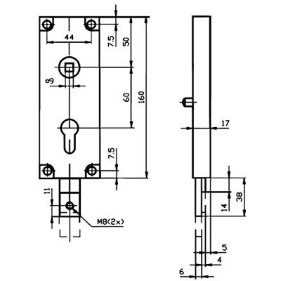Nemef 1807 B Garageslot | PC60mm | slotkast staal verzinkt 59x159mm | stang onder | niet verend | M8 aansluiting | nachtfunctie | DR 1+2+3+4 - Nemef 1807 B Garageslot | PC60mm | slotkast staal verzinkt 59x159mm | stang onder | niet verend | M8 aansluiting | nachtfunctie | DR 1+2+3+4 -