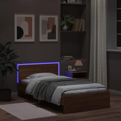 Bedframe met hoofdbord en LED bruineikenkleurig 100x200 cm