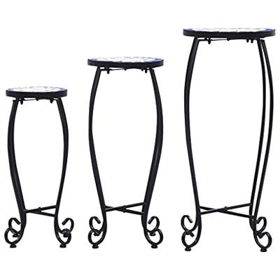 VidaXL Bijzettafels mozaïek 3 st keramiek blauw en wit