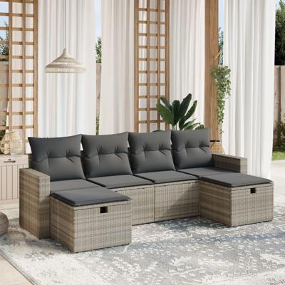6-delige Loungeset met kussens poly rattan lichtgrijs