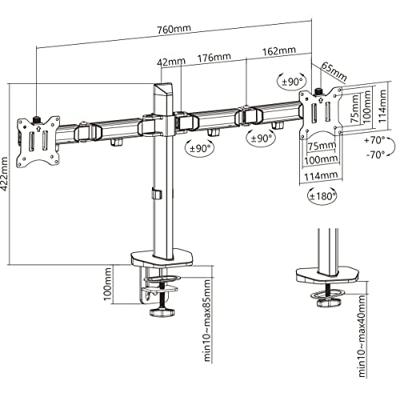My Wall HL50-2L Monitor-tafelbeugel 2-voudig 43,2 cm (17) - 81,3 cm (32) Zilver, Zwart Kantelbaar, Draaibaar My Wall HL50-2L Monitor-tafelbeugel 2-voudig 43,2 cm (17) - 81,3 cm (32) Zilver, Zwart Kantelbaar, Draaibaar