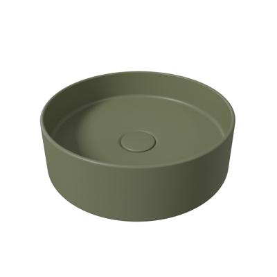 Opbouw Waskom Salenzi Hide Circle 40x12 cm Mat Legergroen (inclusief bijpassende afvoerplug)
