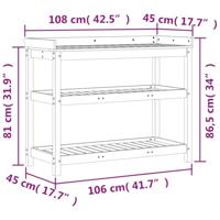 VidaXL Oppottafel met schappen 108x45x86,5 cm massief grenenhout - thumbnail