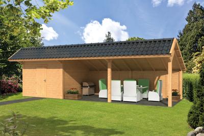 Tuindeco Bergen XL Kapschuur type 7 989x452 cm Lariks/Douglashout blank- Kapschuurdak- Onbehandeld lariks Douglas hout- Tuindeco