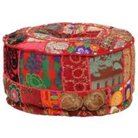 Poef patchwork rond handgemaakt 40x20 cm katoen rood - thumbnail