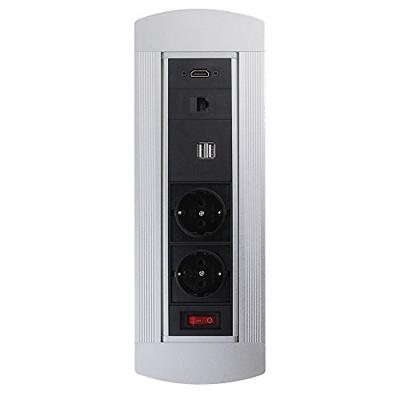 LEDmaxx 105950 Stopcontact (inbouw) Met HDMI, Met schakelaar, Met USB, Met Cat6-bus IP20 Zwart, Chroom