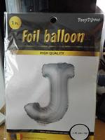 Folieballon zilver letter &apos;J&apos; met rietje - thumbnail