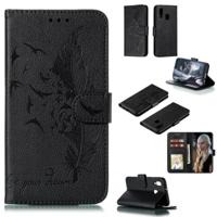 Feather patroon Litchi textuur horizontale Flip lederen draagtas met portemonnee & houder & kaartsleuven voor Galaxy A40 (zwart) - thumbnail