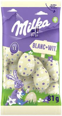 Milka paaseitjes, 81 g, wit