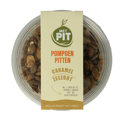 Met PIT Pompoenpitten caramel zeezout 150 Gram Met PIT Pompoenpitten caramel zeezout 150 Gram