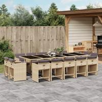 15-delige Tuinset met kussens poly rattan gemengd beige - thumbnail