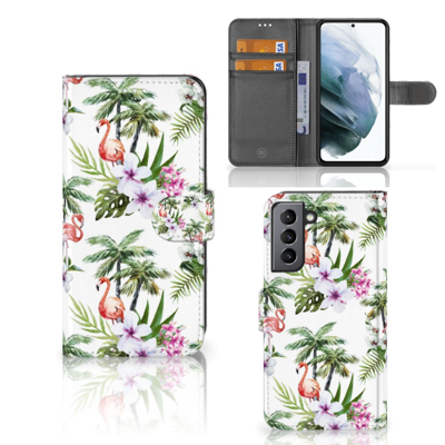 Samsung Galaxy S21 FE | Telefoonhoesje | Met pasjeshouder | Flamingo Palms