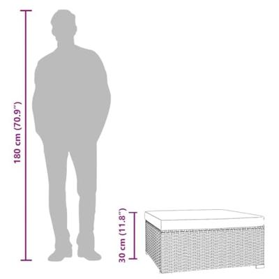 Tuinvoetenbank met kussen 70x70x30 cm poly rattan grijs