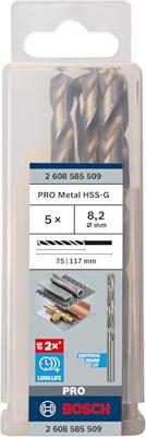 Bosch Accessories 2608585509 2608585509 HSS Metaal-spiraalboor 8.2 mm Gezamenlijke lengte 117 mm Geslepen DIN 338 Cilinderschacht 5 stuk(s)