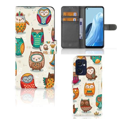 OPPO Find X5 Lite | Reno 7 5G | Telefoonhoesje | Met pasjeshouder | Vrolijke Uilen