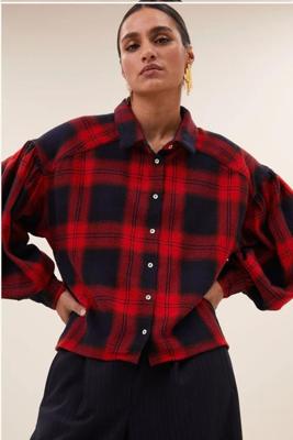 By Bar Sarah Short Blouse | Red Poppy Check
