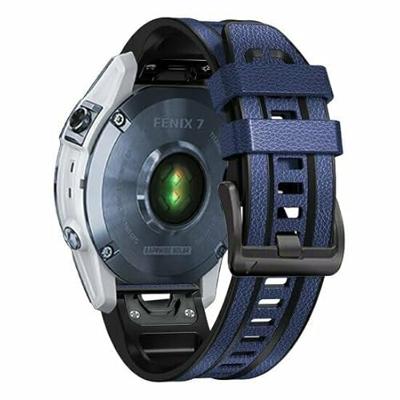 By Qubix - leer + siliconen bandje - Blauw - Compatible met Garmin Instinct 3 / Instinct E - 45mm - Compatible Garmin bandje - Bandbreedte: 22mm