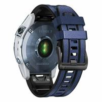 By Qubix - leer + siliconen bandje - Blauw - Compatible met Garmin Instinct 3 / Instinct E - 45mm - Compatible Garmin bandje - Bandbreedte: 22mm - thumbnail