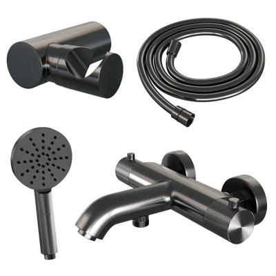 Brauer Gunmetal Carving Badkraan - douchegarnituur - handdouche rond 3 standen - carving knop - PVD - geborsteld gunmetal 5-GM-247 Brauer Gunmetal Carving Badkraan - douchegarnituur - handdouche rond 3 standen - carving knop - PVD - geborsteld gunmetal 5-GM-247