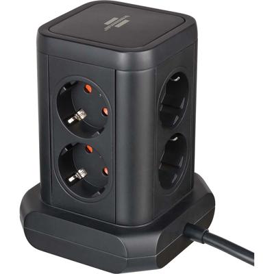 Powerstrip-toren met 8 powerstrips in 45°-configuratie (2x USB A & 1x USB C Power Delivery, met 2m kabel, tweepolige schakelaar)