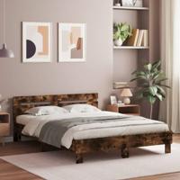 Bedframe met hoofdeinde bewerkt hout gerookt eiken 140x200 cm - thumbnail