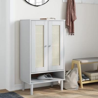 VidaXL Schoenenkast senja 59,5x35x107 cm rattan look grenenhout wit
