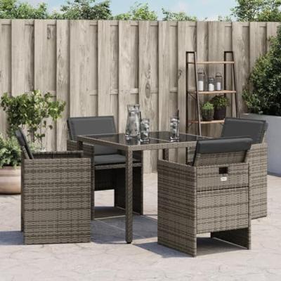 Tuinstoelen 4 st met kussens poly rattan grijs - thumbnail