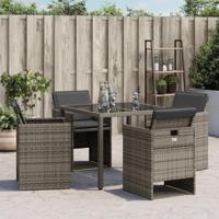 Tuinstoelen 4 st met kussens poly rattan grijs - thumbnail