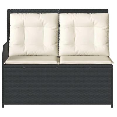 Tuinbankje verstelbaar met kussens poly rattan zwart