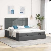 Ottoman bed met matrassen en LED's 180x200cm stof donkergrijs - thumbnail