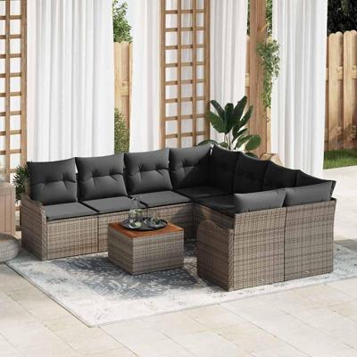 Tuinbankenset met opslag 9 pcs Grijs poly rattan