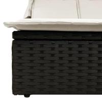 Ligbed 2-persoons met luifel en kussens poly rattan zwart - thumbnail