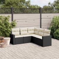 5-delige Loungeset met kussens poly rattan zwart - thumbnail