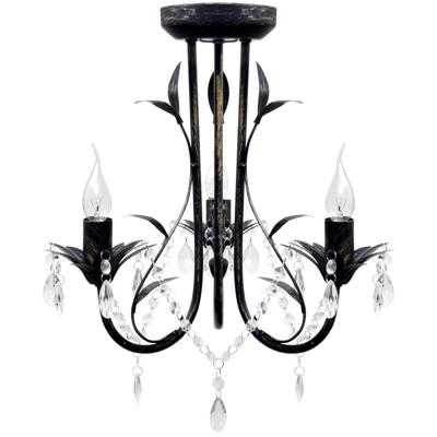 VidaXL Kroonluchter art nouveau metaal kristallen kralen 3 gloeilampen zwart