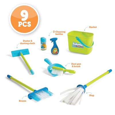 Schoonmaakbenodigdheden speelset, bezem, dweil, stofdoek, stofblik, emmer,