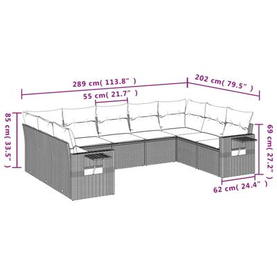 10-delige Loungeset met kussens poly rattan zwart - thumbnail