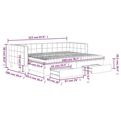 Slaapbank onderschuifbed en lades 90x200 cm fluweel lichtgrijs