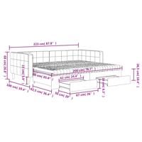 Slaapbank onderschuifbed en lades 90x200 cm fluweel lichtgrijs - thumbnail