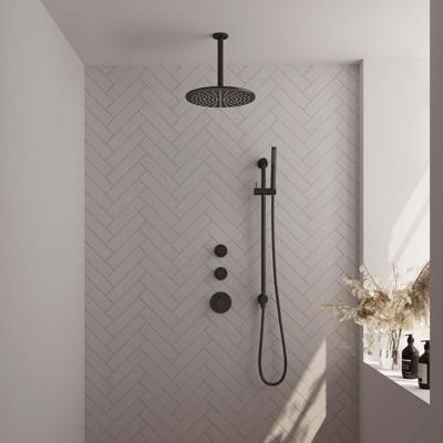 Regendoucheset Inbouw Brauer Black Carving Thermostatisch 30cm met Plafondarm, Glijstang en Handdouche Staaf Losse Stopkranen Mat Zwart Regendoucheset Inbouw Brauer Black Carving Thermostatisch 30cm met Plafondarm, Glijstang en Handdouche Staaf Losse Stopkranen Mat Zwart