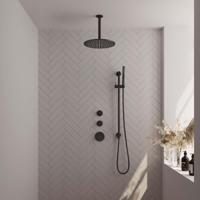 Regendoucheset Inbouw Brauer Black Carving Thermostatisch 30cm met Plafondarm, Glijstang en Handdouche Staaf Losse Stopkranen Mat Zwart - thumbnail