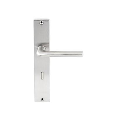 Hardbrass Deurkruk Samos op rechthoekig langschild sleutelgat 72mm - RVS