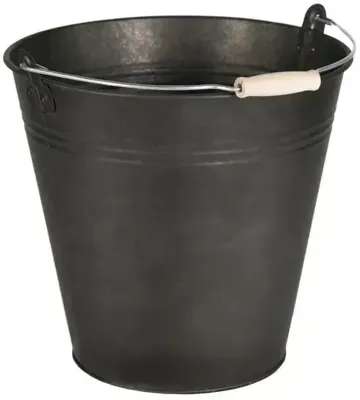 Mega Collections Zinken Emmer Vintage Black - Ø25 × H22 cm - Met Houten Handvat