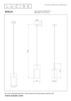 Lucide NINJA - Hanglamp - Ø 11,5 cm - 1xE27 - Geel