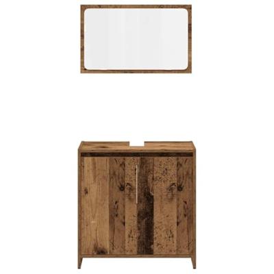 3-delige Badkamermeubelset bewerkt hout oud houtkleurig 3-delige Badkamermeubelset bewerkt hout oud houtkleurig
