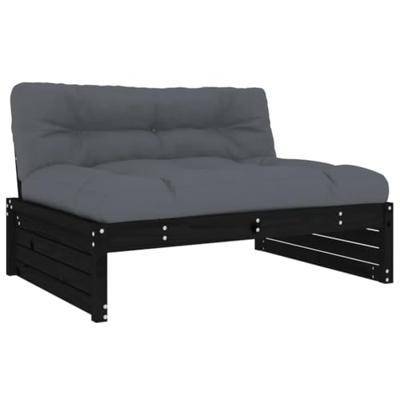 2-delige Loungeset met kussens massief hout zwart