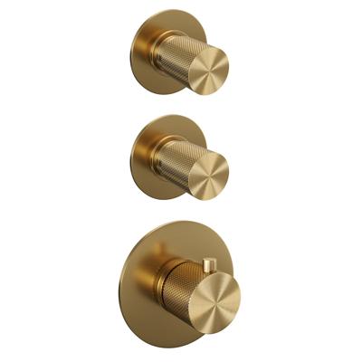 Brauer Gold Carving Thermostatische Regendoucheset Inbouw - Hoofddouche 30 cm - Gebogen Wandarm - Handdouche 3 Standen - Doucheslang - Geintegreerde Glijstang - Geborsteld Goud