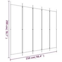 Kamerscherm met 5 panelen 250x200 cm stof wit - thumbnail